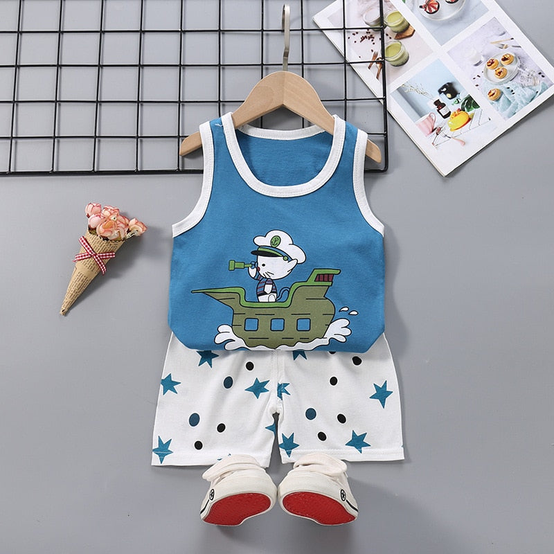 Children Sets Kids Vest Suit 2PCS Set Summer Cotton T-Shirt Girl Shorts Clothes Children Boys Girls Sleeveless Suit Wear Cloth