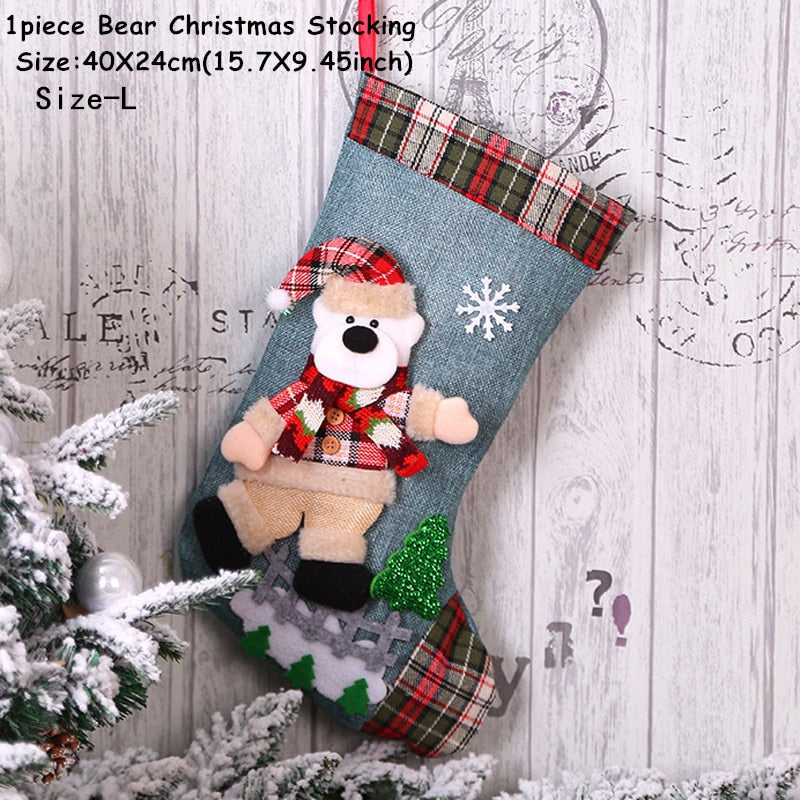 2023 New Year Christmas Stocking Sack Xmas Gift Candy Bag Noel Christmas Decorations for Home Navidad Sock Christmas Tree Decor