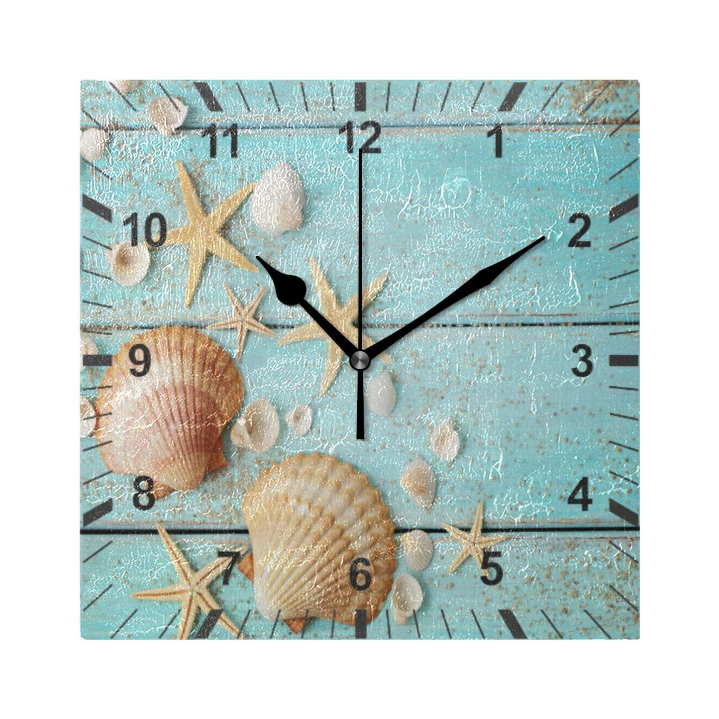 Beach Starfish Shell Print Silent Wall Clock Square Hanging