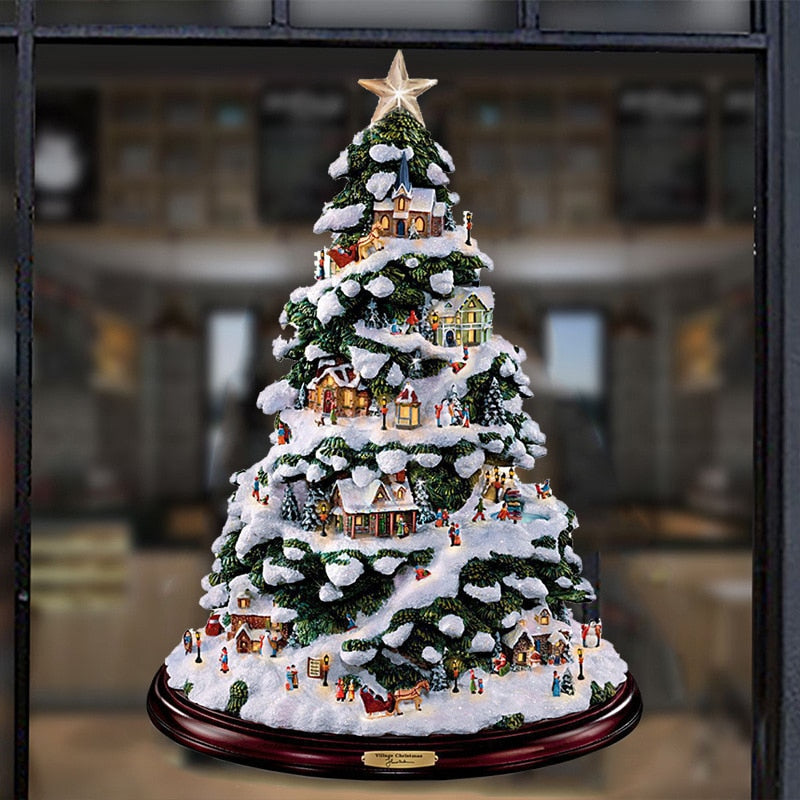 Christmas Tree Window Stickers Rotating Sculpture Train Decoration Christmas Decorations Winter Home Furnishings 2022 Navidad