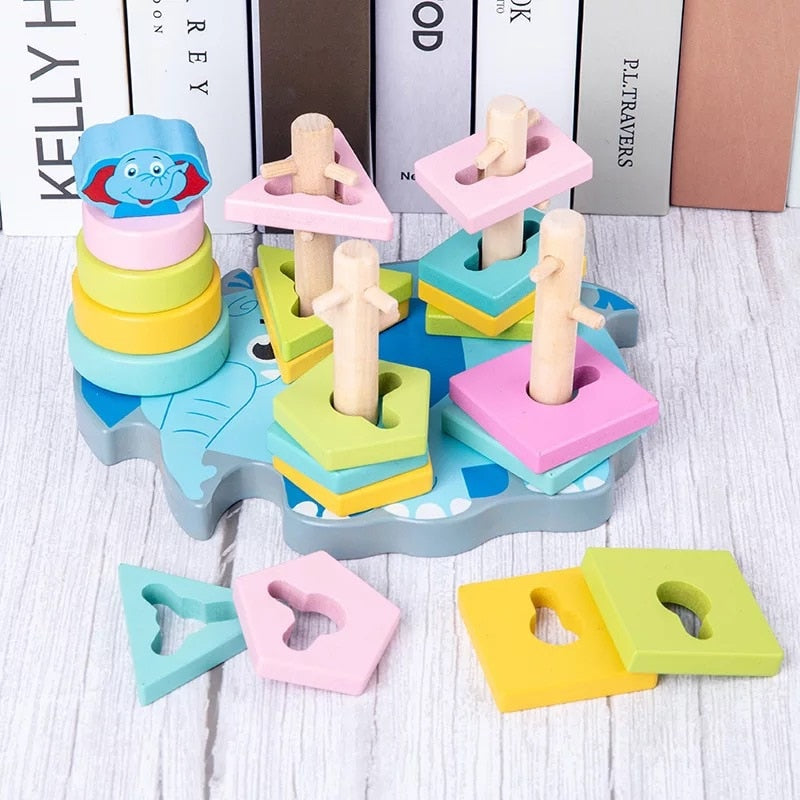 Four-post Geometric Modeling Building Blocks Teaching Aids Children&#39;s Wooden Toys