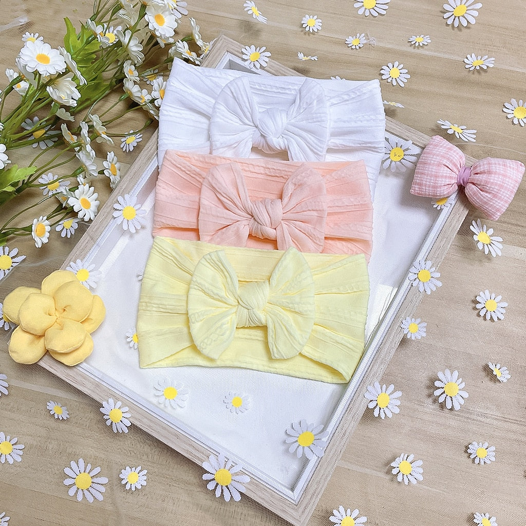 3Pcs Pearl Flower Baby Headband Infant Girl Nylon Elastic Hair Bands