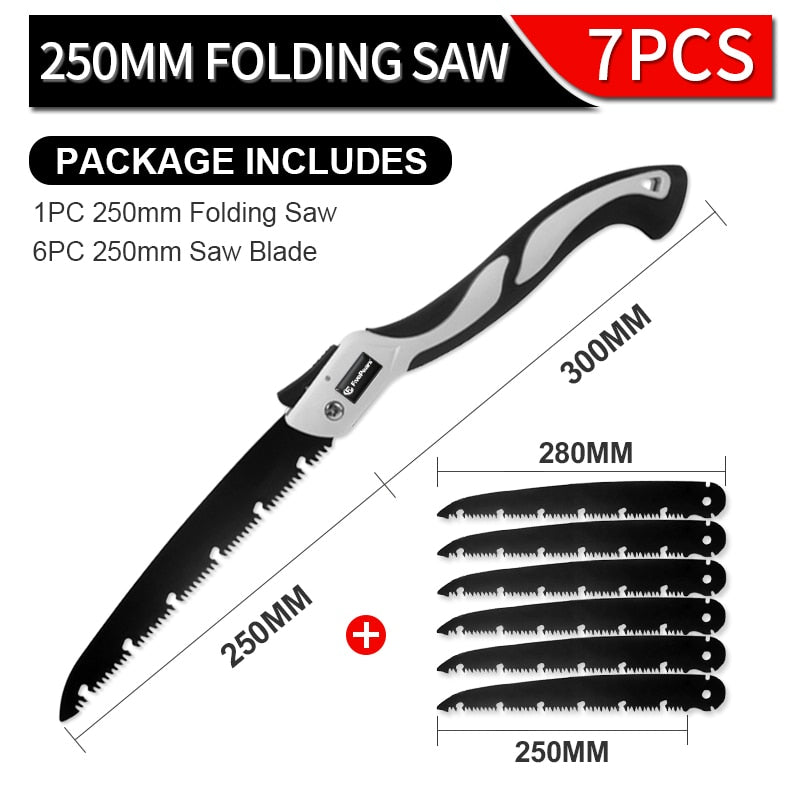 FivePears Portable Folding Hand Saw,Sk5 Alloy Hacksaw Blade,PTFE Coating,Portable Closes Camping Multitool Saws