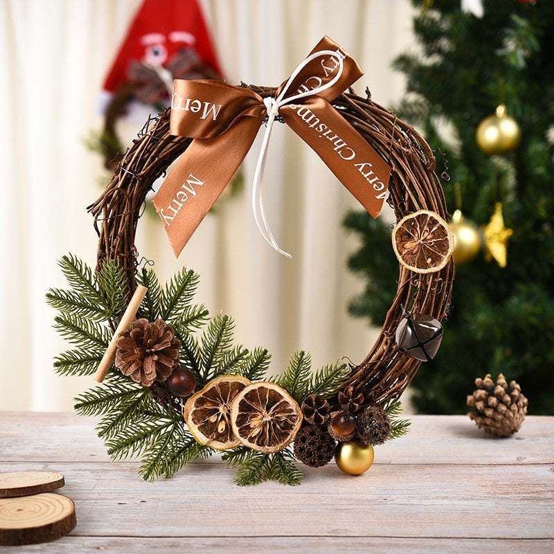 2022 Christmas Wreath Handmade Rattan Pendant Garland Christmas Decorations for Home Stairs Door Navidad 2023 New Year Ornaments