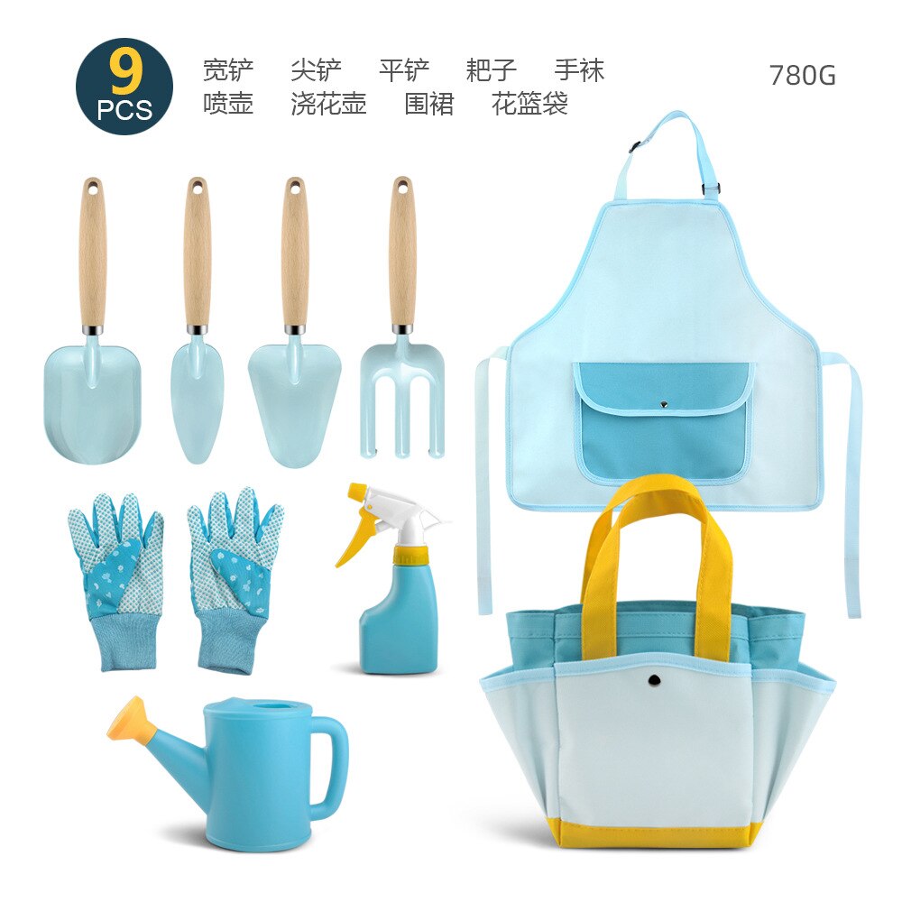 Children&#39;s Garden Planting Tool Set Shovel Turning Soil Rake Storage Flower Basket Bag Watering Can Gardening Tools