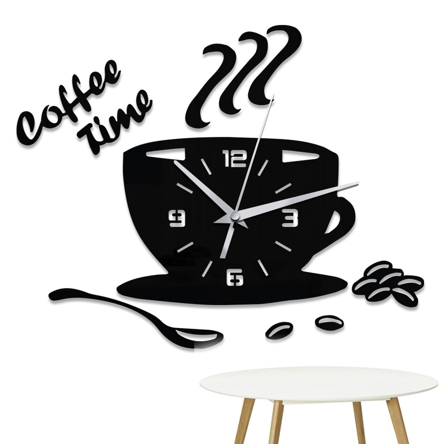 3D Mirror Coffee Cup Shaped Wall Clocks Modern Design Creative Wall Clock