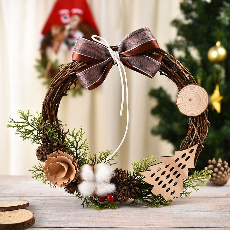 2022 Christmas Wreath Handmade Rattan Pendant Garland Christmas Decorations for Home Stairs Door Navidad 2023 New Year Ornaments