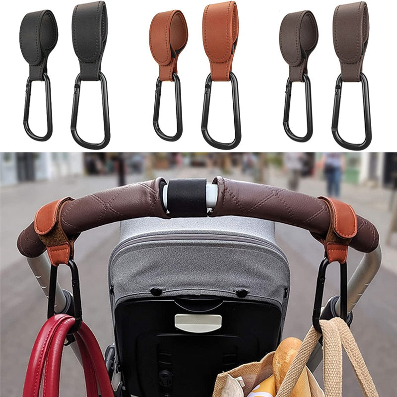 1/2pcs PU Leather Baby Bag Stroller Hook Pram Rotate 360