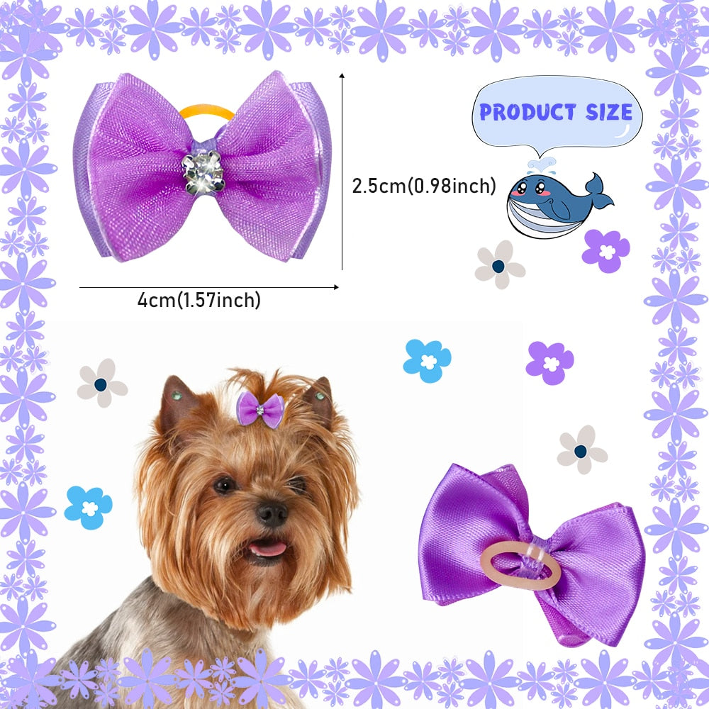 10pcs Dog Bows Diamond Lace Dog Hair Accessories Small Dog Cat Bowknot Dog Grooming Accessories Pet Products For Small Dogs