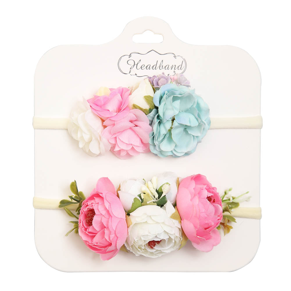 2Pcs/3Pcs/Lot Artificial Flower Baby Headband Newborn Boy Girl Pearl Elastic Nylon Hair Band Child