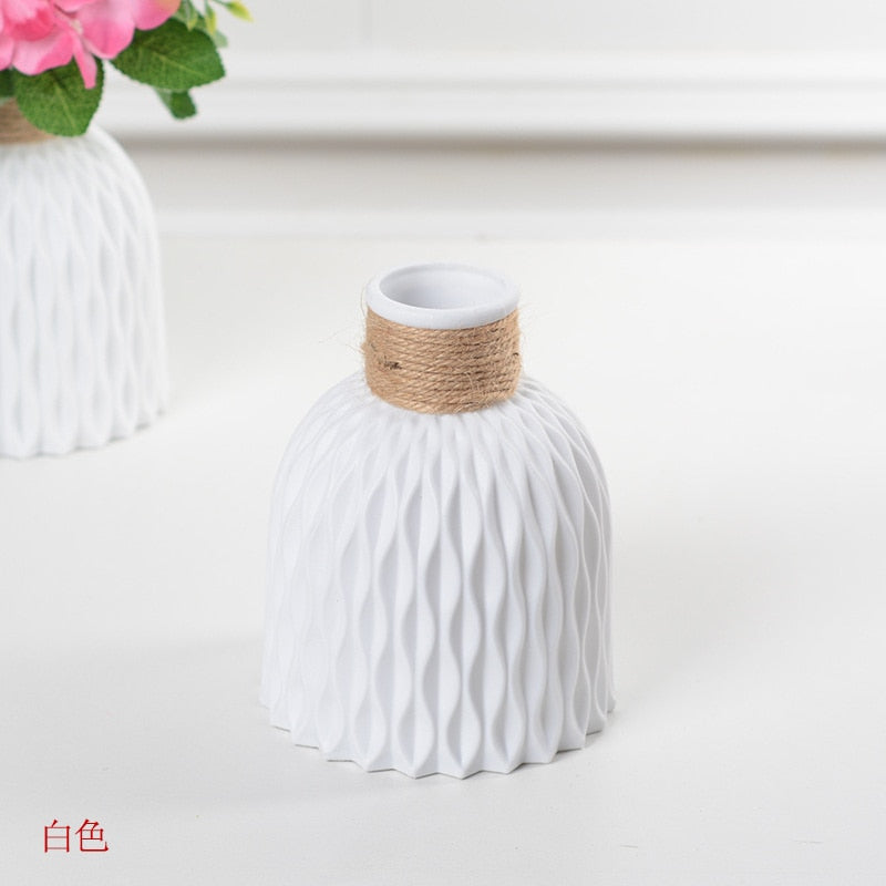 Nordic Plastic Flower Vase Unbreakable Anti-Ceramic Vases European Imitation Rattan Pot