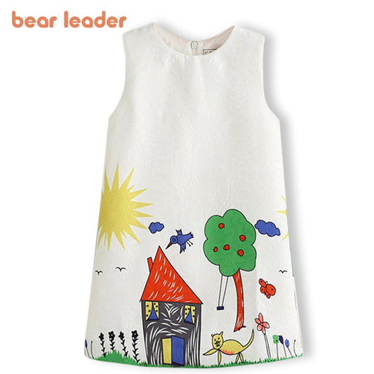 Bear Leader Summer Girls Dresses Kids Clothes Graffiti Print Design for Baby Girls Clothes 3-8Y