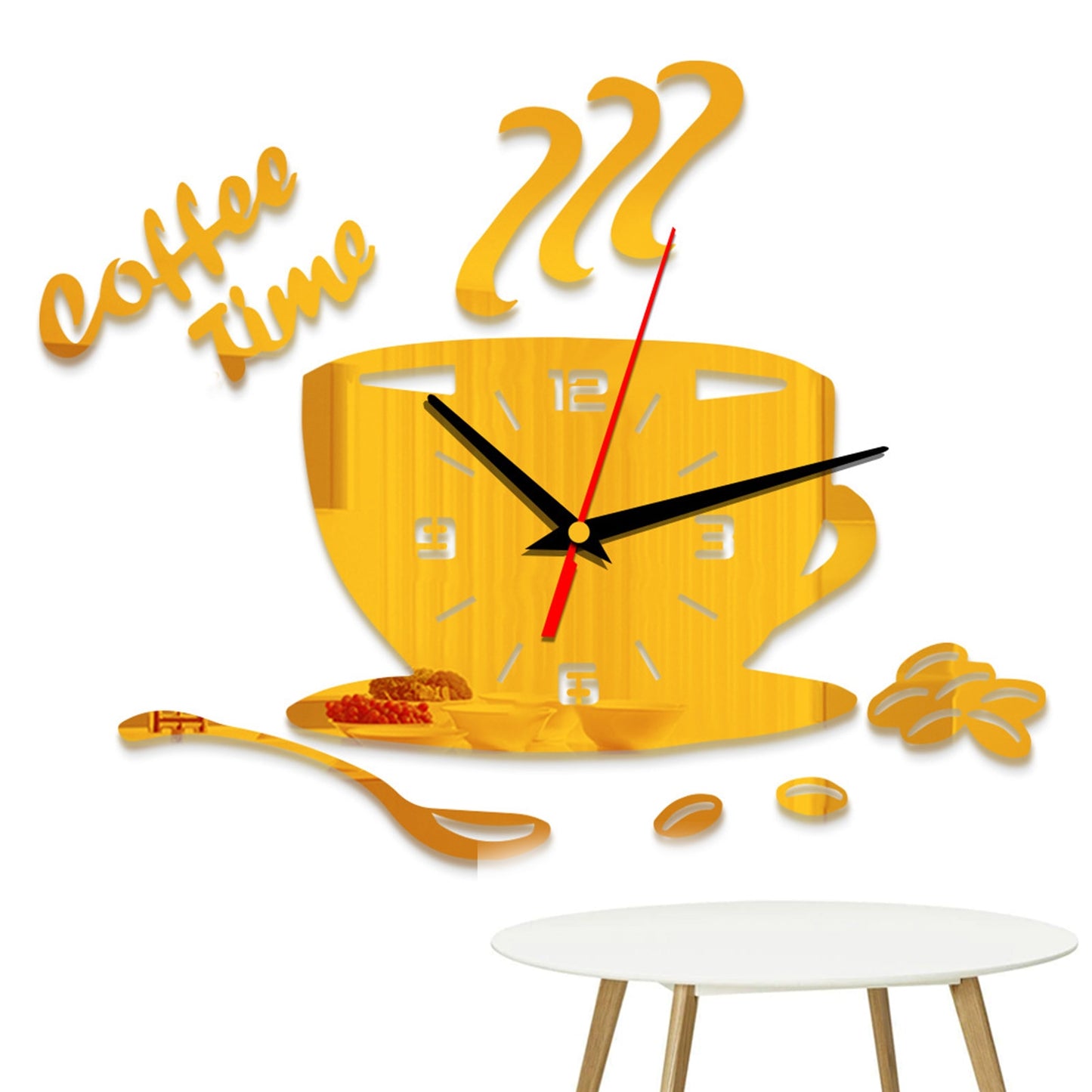 3D Mirror Coffee Cup Shaped Wall Clocks Modern Design Creative Wall Clock