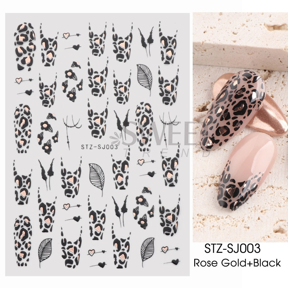 3D Simple Lines Nail Stickers Rose Gold Metal Stripe Letters Decals Curve Gel Nails Art Sliders Polish