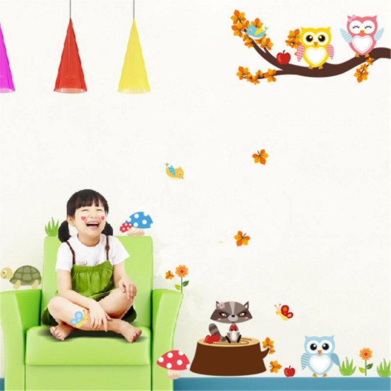 Jungle Forest Tree Animal Owl Monkey Bear Deer Wall Stickers Kids Baby Nursery Rooms Bedroom DIY