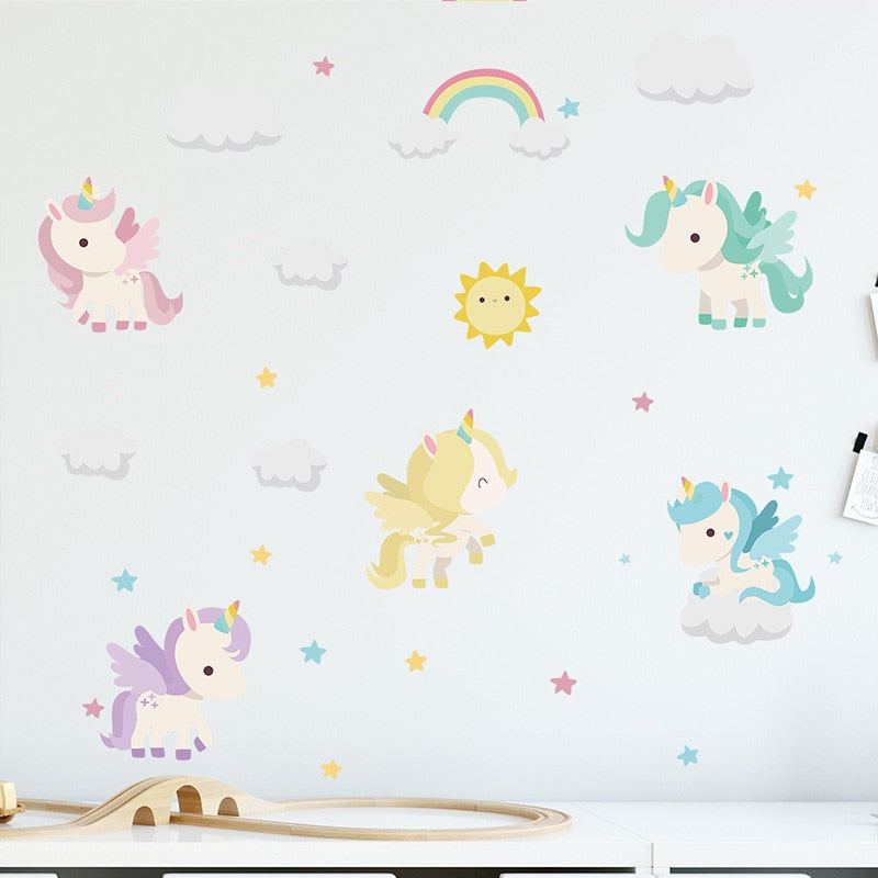 Cartoon painted rainbow sun children bedroom  wall stickers self-adhesive room decoration