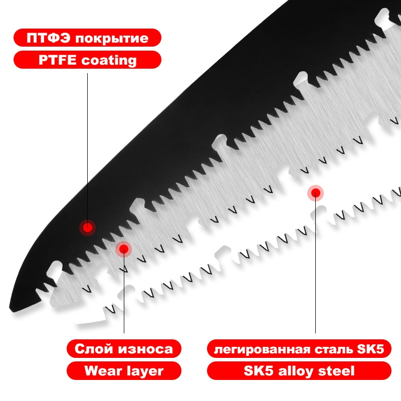 FivePears Portable Folding Hand Saw,Sk5 Alloy Hacksaw Blade,PTFE Coating,Portable Closes Camping Multitool Saws