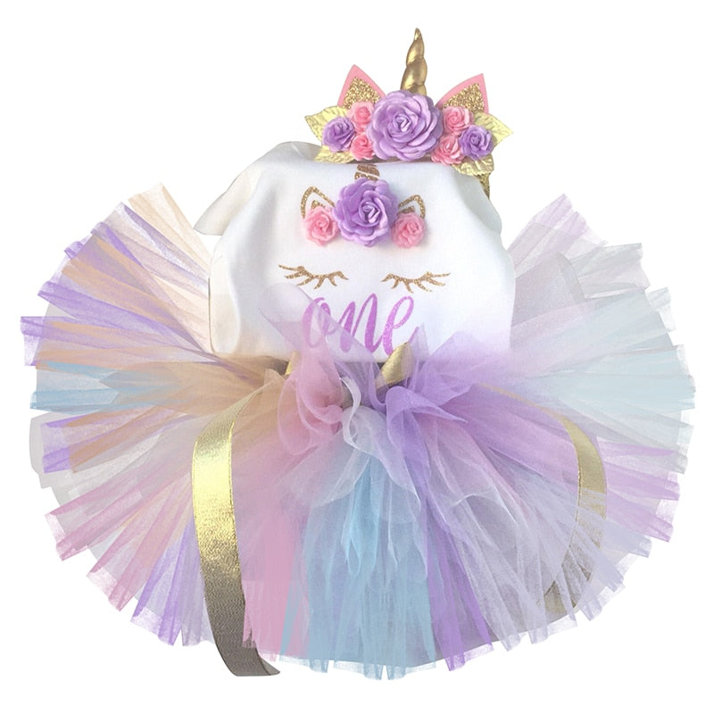 1 Year Baby Girl Clothes Unicorn Party tutu Girls Dress Newborn Baby Girls 1st Birthday Outfits Toddler Girls Boutique Clothing