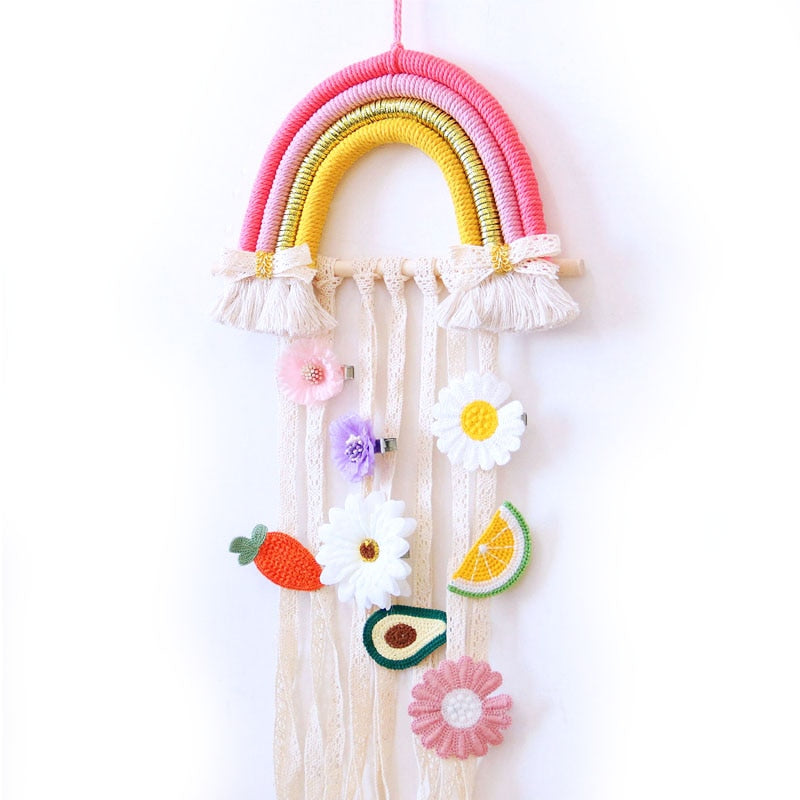 INS Weave Rainbow Baby Hair Clips Accessories Holder Princess Girls Hairpin Hairband Storage Pendant Jewelry Wall Ornaments