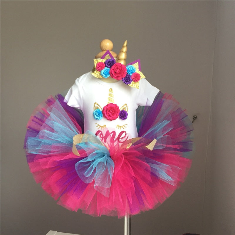 1 Year Baby Girl Clothes Unicorn Party tutu Girls Dress Newborn Baby Girls 1st Birthday Outfits Toddler Girls Boutique Clothing