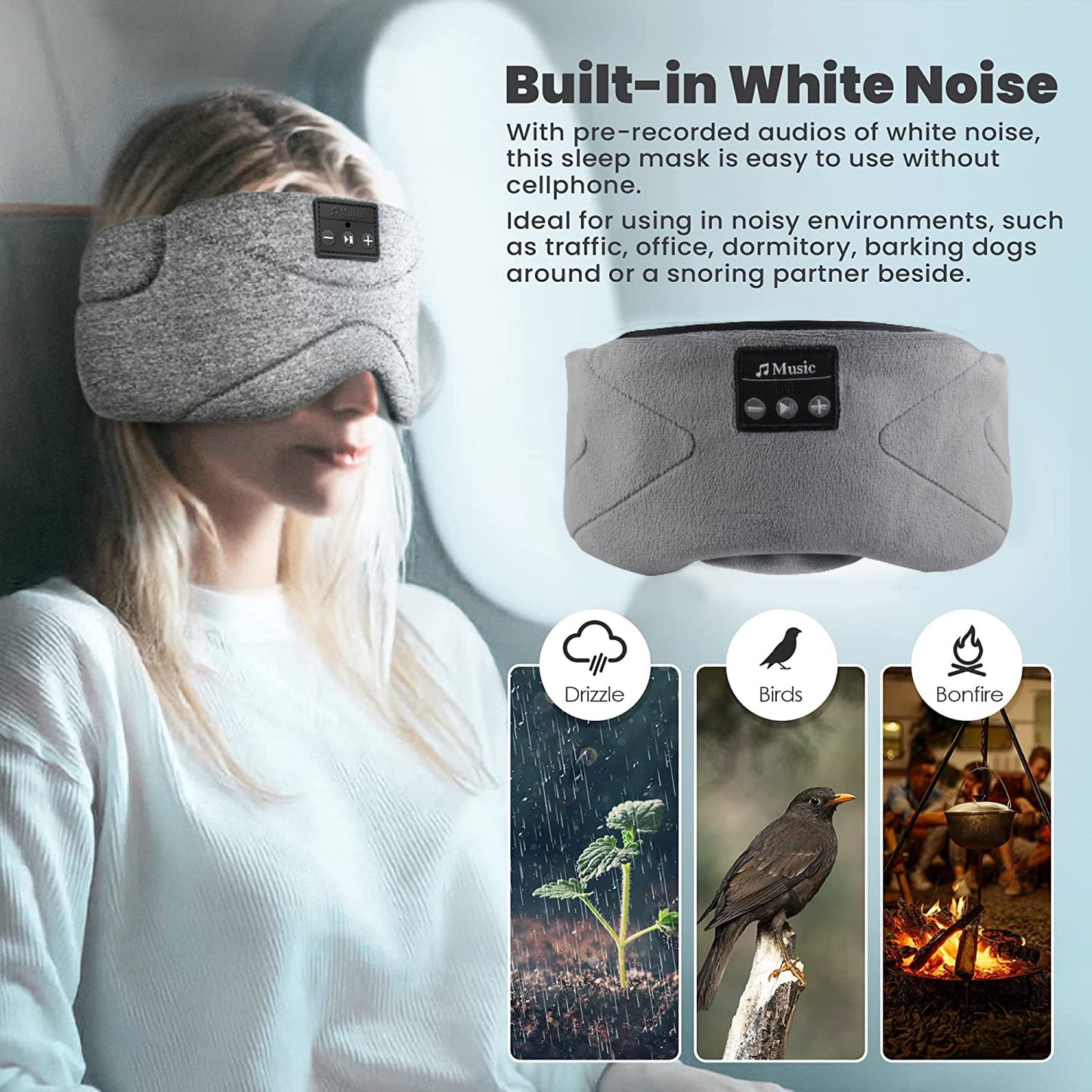 Bluetooth Sleeping Headphones Sleep Mask 24 White Noise Blackout Light Ice-Feeling Extra Soft Lining Sleep Eye Mask Ultra-Thin