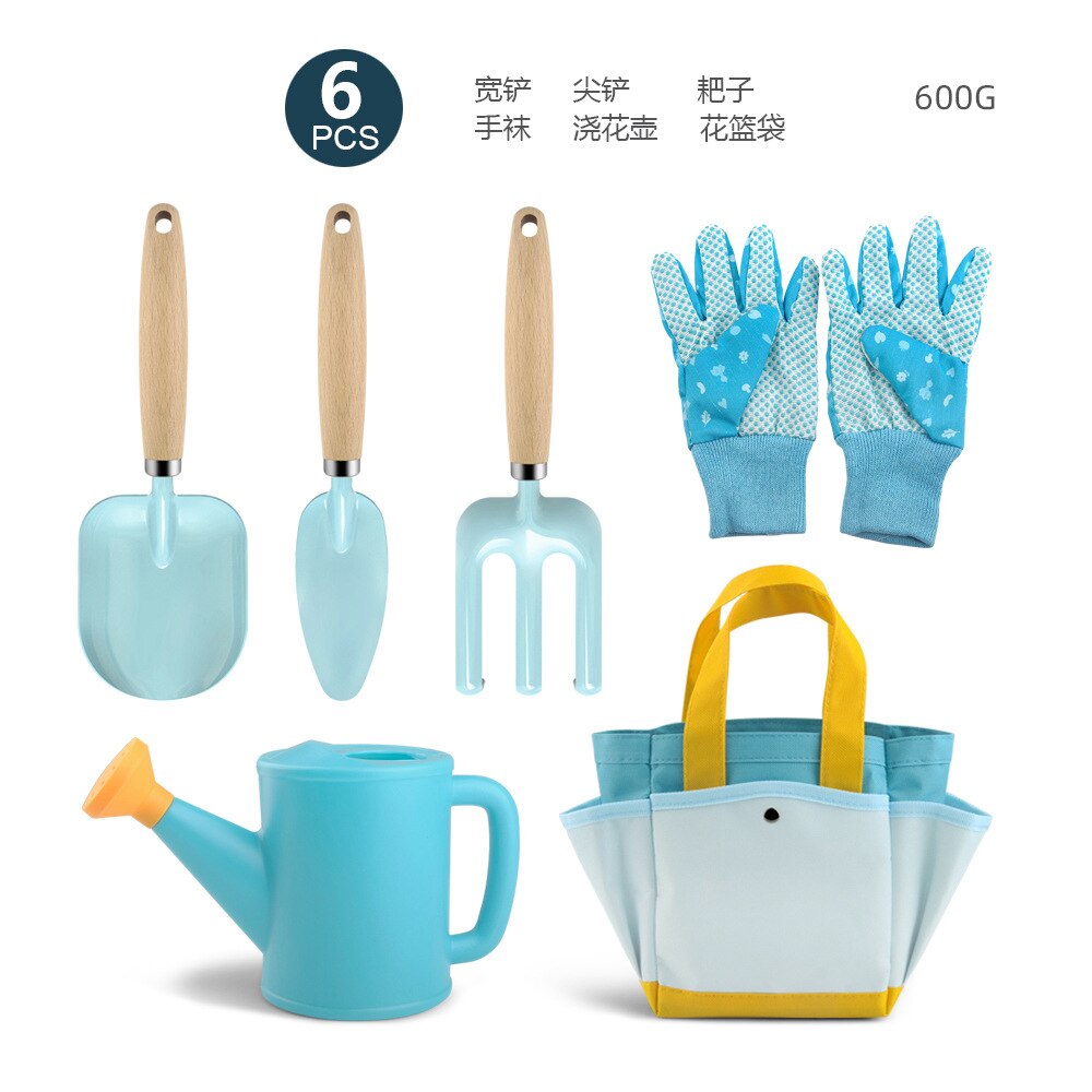 Children&#39;s Garden Planting Tool Set Shovel Turning Soil Rake Storage Flower Basket Bag Watering Can Gardening Tools