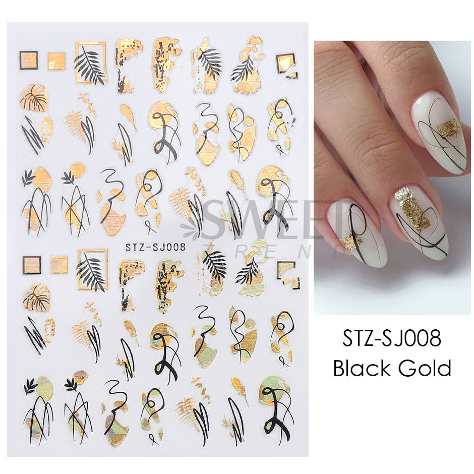 3D Simple Lines Nail Stickers Rose Gold Metal Stripe Letters Decals Curve Gel Nails Art Sliders Polish