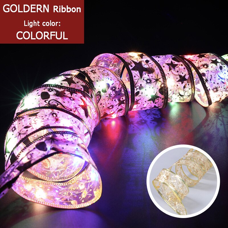 2023 New Year Christmas Decoration LED Ribbon Lights Christmas Tree Ornaments Home Decors DIY Lace Bows String Lights