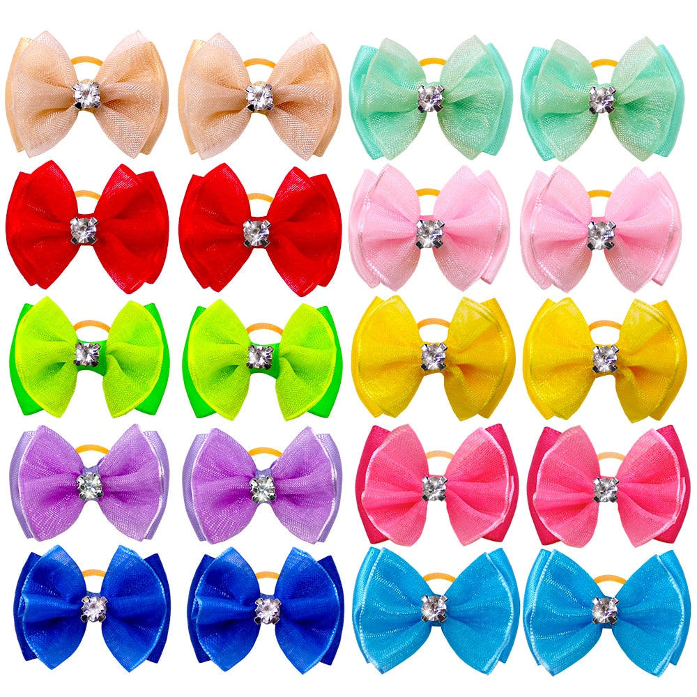 10pcs Dog Bows Diamond Lace Dog Hair Accessories Small Dog Cat Bowknot Dog Grooming Accessories Pet Products For Small Dogs