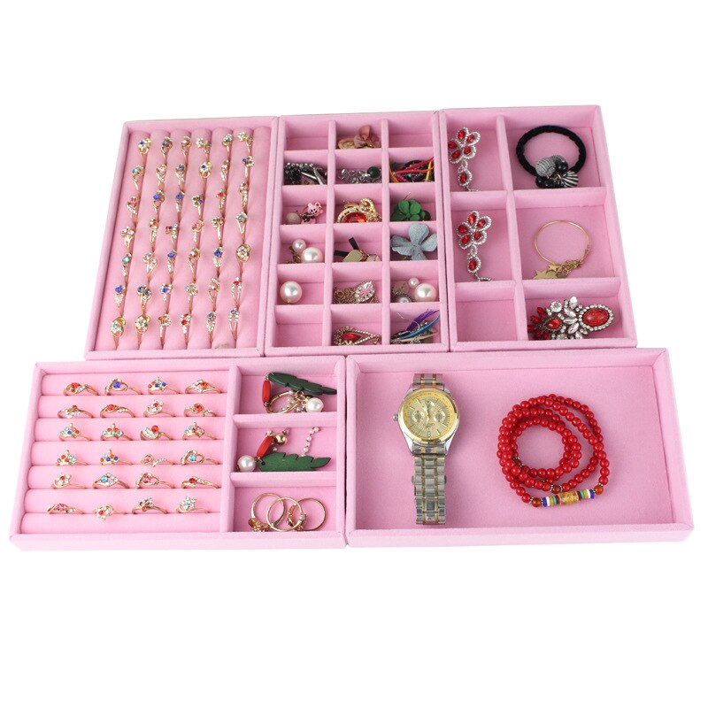 Soft Velvet Stackable Jewelry Display Storage Box Organizer Jeweler Ring Earrings Necklace Tray Portable Showcase Holder Fashion