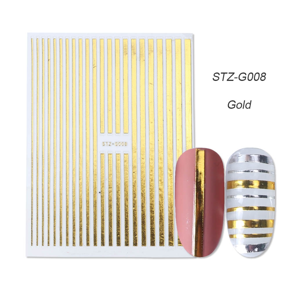 3D Simple Lines Nail Stickers Rose Gold Metal Stripe Letters Decals Curve Gel Nails Art Sliders Polish