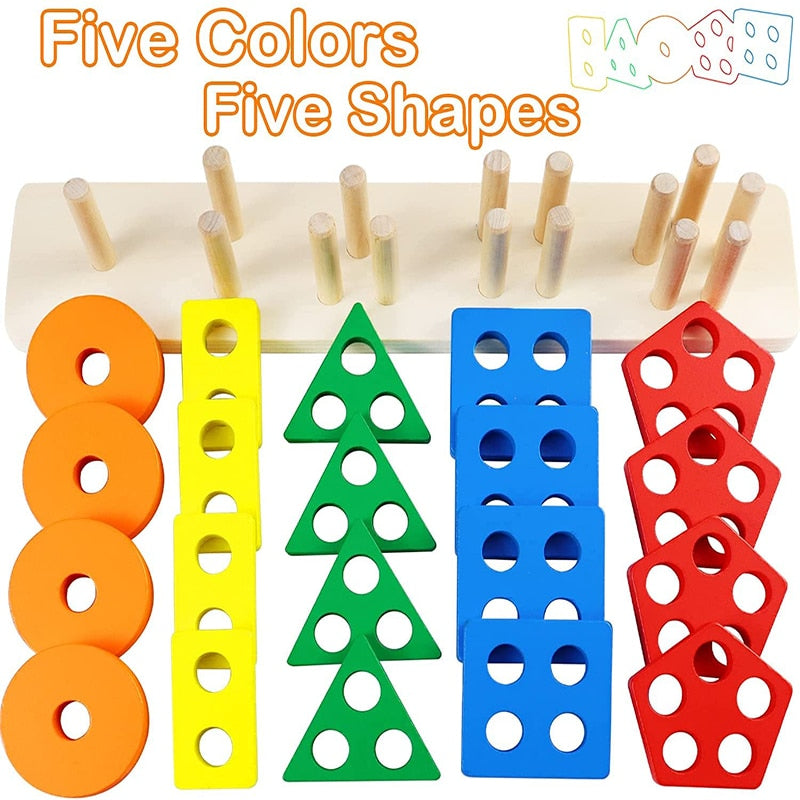 Four-post Geometric Modeling Building Blocks Teaching Aids Children&#39;s Wooden Toys