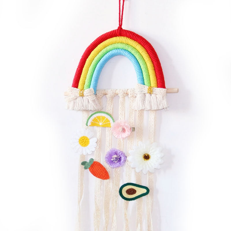 INS Weave Rainbow Baby Hair Clips Accessories Holder Princess Girls Hairpin Hairband Storage Pendant Jewelry Wall Ornaments