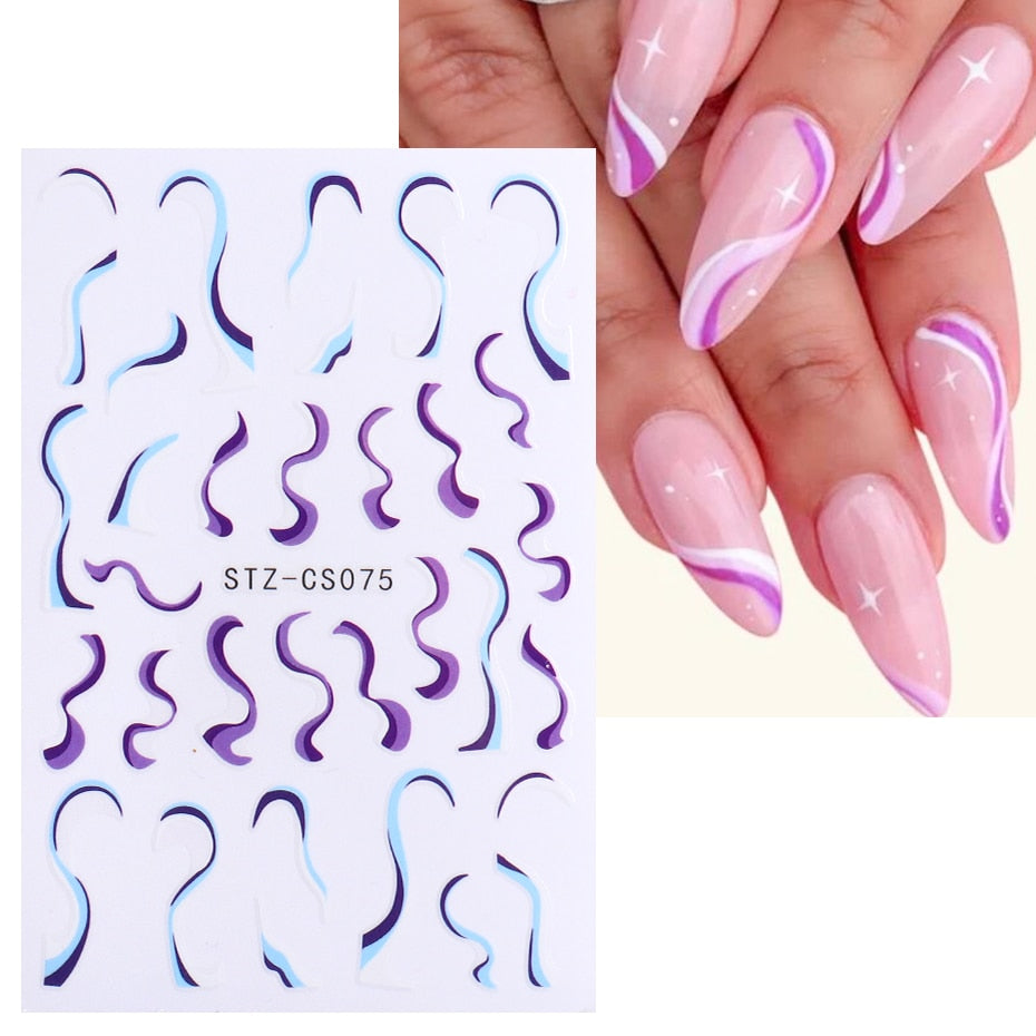 3D Simple Lines Nail Stickers Rose Gold Metal Stripe Letters Decals Curve Gel Nails Art Sliders Polish