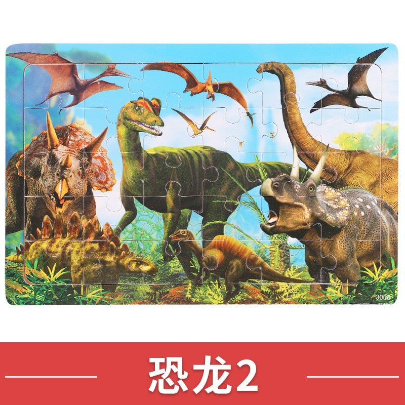 Wooden 30pcs Puzzles Children Animal Dinosaur Cartoon Plane Puzzle Baby Early Education