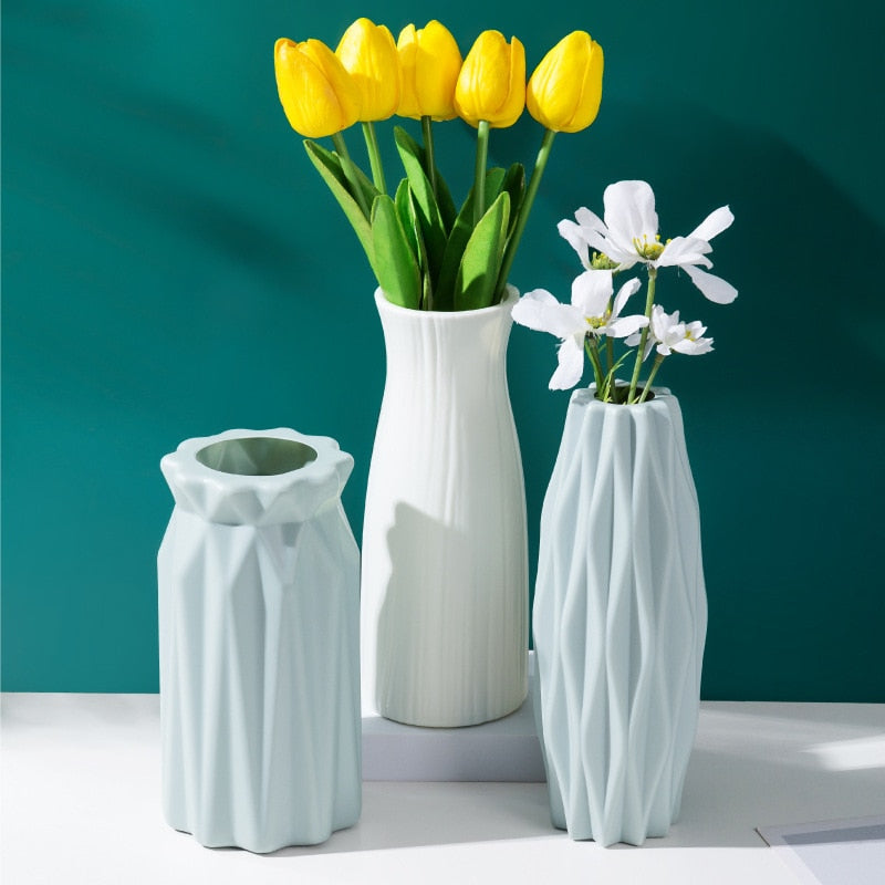 Nordic Plastic Flower Vase Unbreakable Anti-Ceramic Vases European Imitation Rattan Pot