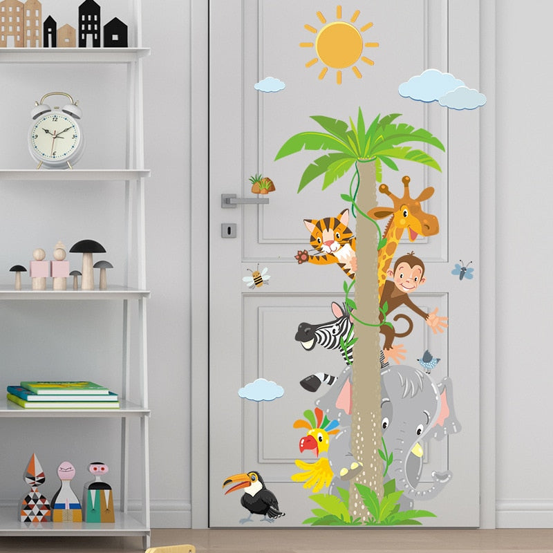 Animals Coconut Tree Wall Sticker Kids Room Home Decoration Mural  Removable Cartoon Stickers