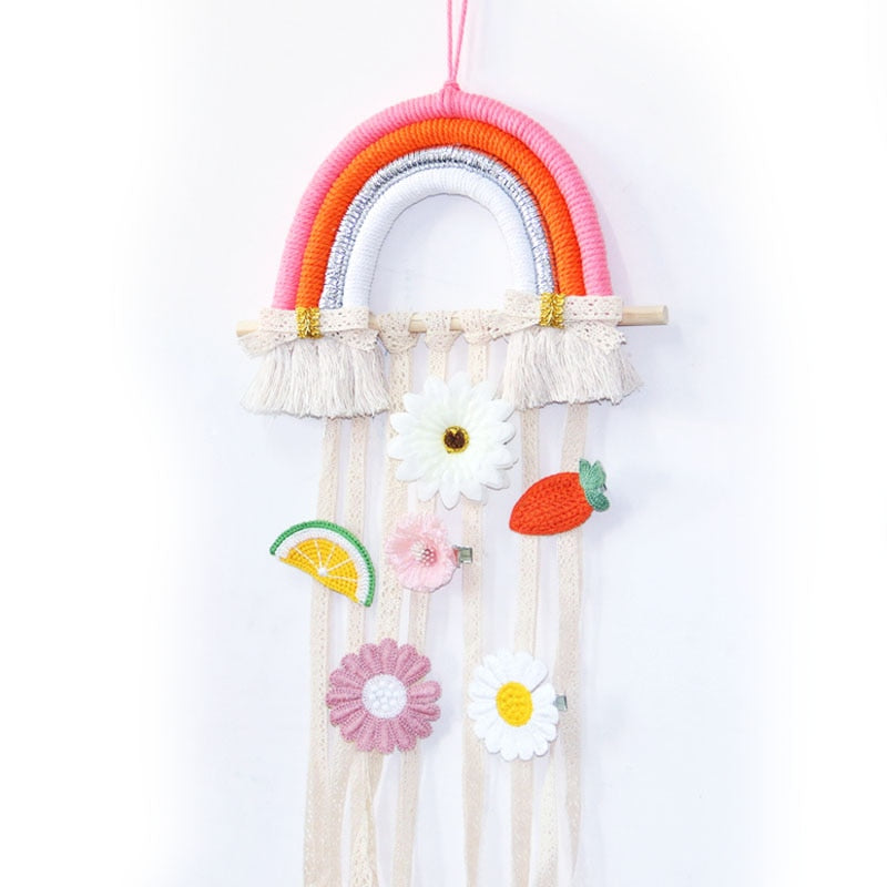 INS Weave Rainbow Baby Hair Clips Accessories Holder Princess Girls Hairpin Hairband Storage Pendant Jewelry Wall Ornaments