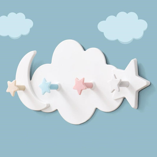 Creative Cute Star Moon Cloud Shape Nail-free Wall Clothes Hooks Kids Room Decorative Key Hanging Hanger Kitchen Storage Hook