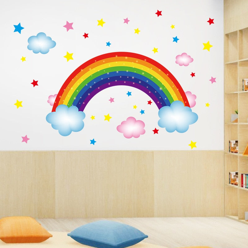 Cartoon painted rainbow sun children bedroom  wall stickers self-adhesive room decoration