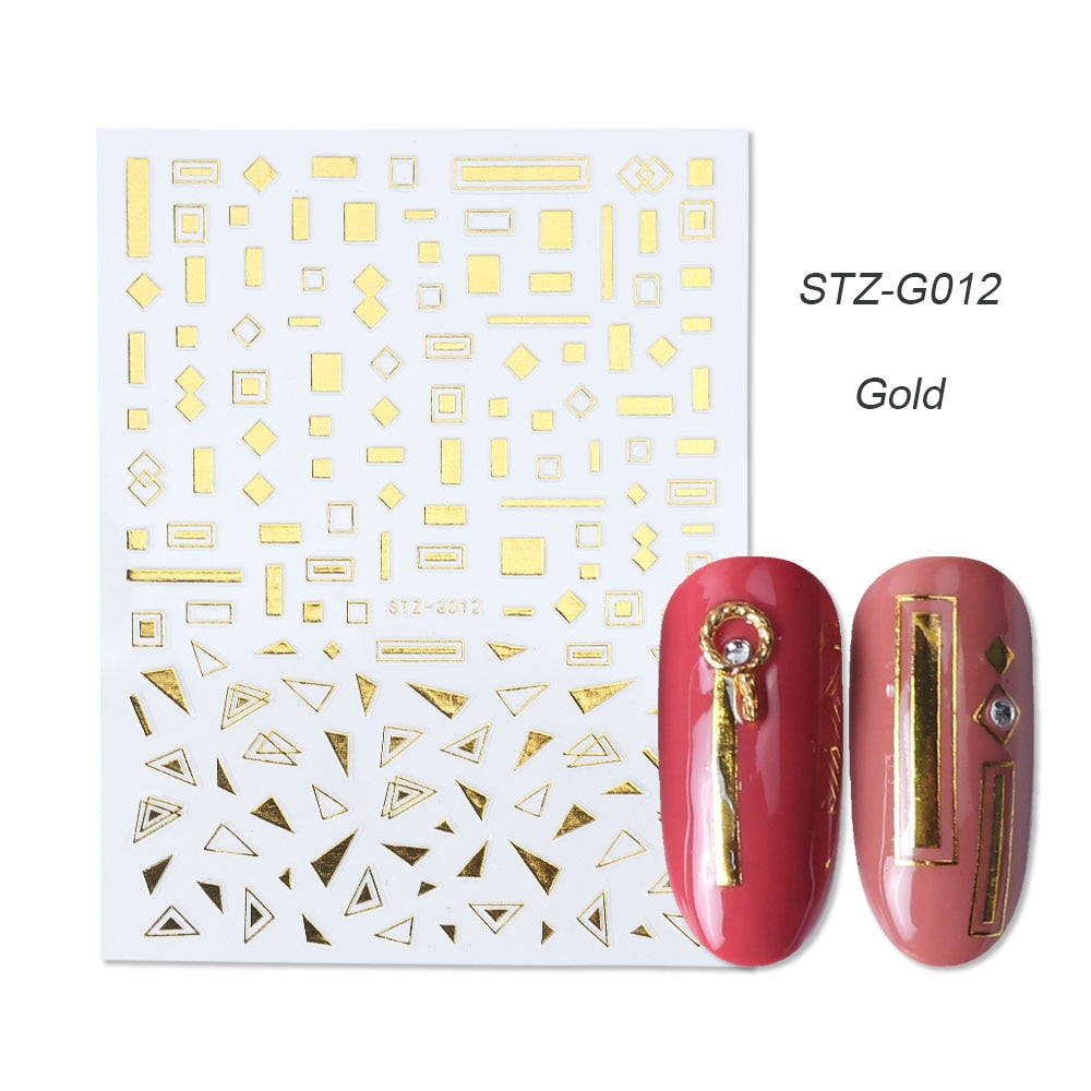 3D Simple Lines Nail Stickers Rose Gold Metal Stripe Letters Decals Curve Gel Nails Art Sliders Polish