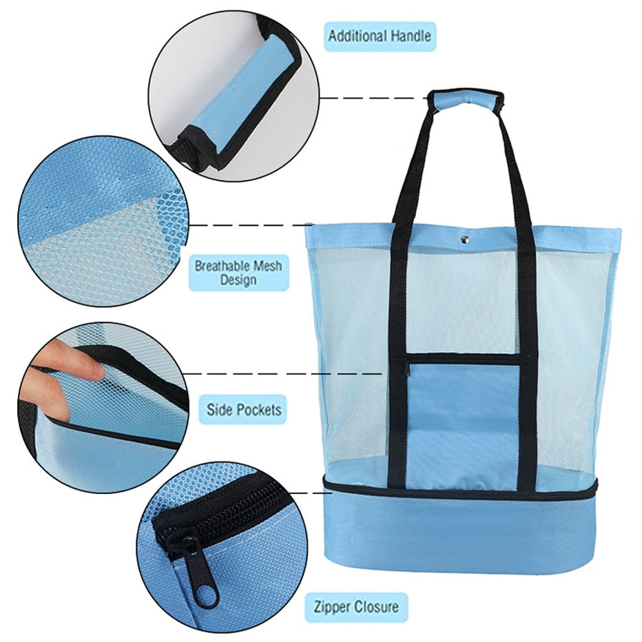 Basedidea Outdoor Insulated Cooler Bag Portable Beach Mesh Bag