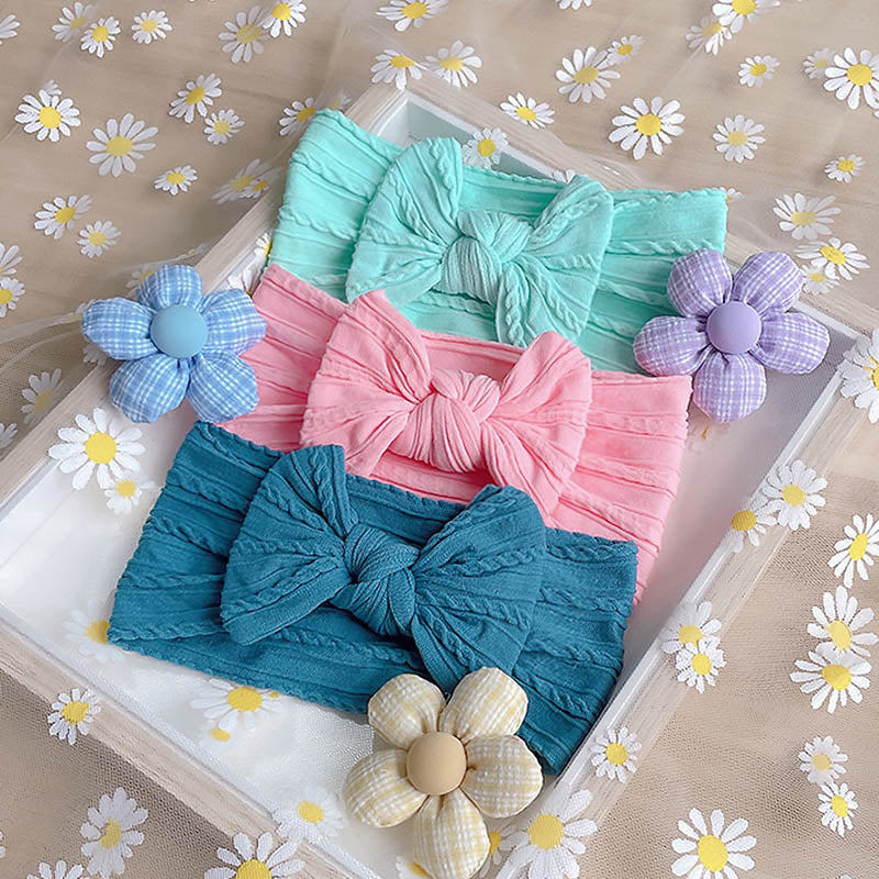 3Pcs Pearl Flower Baby Headband Infant Girl Nylon Elastic Hair Bands