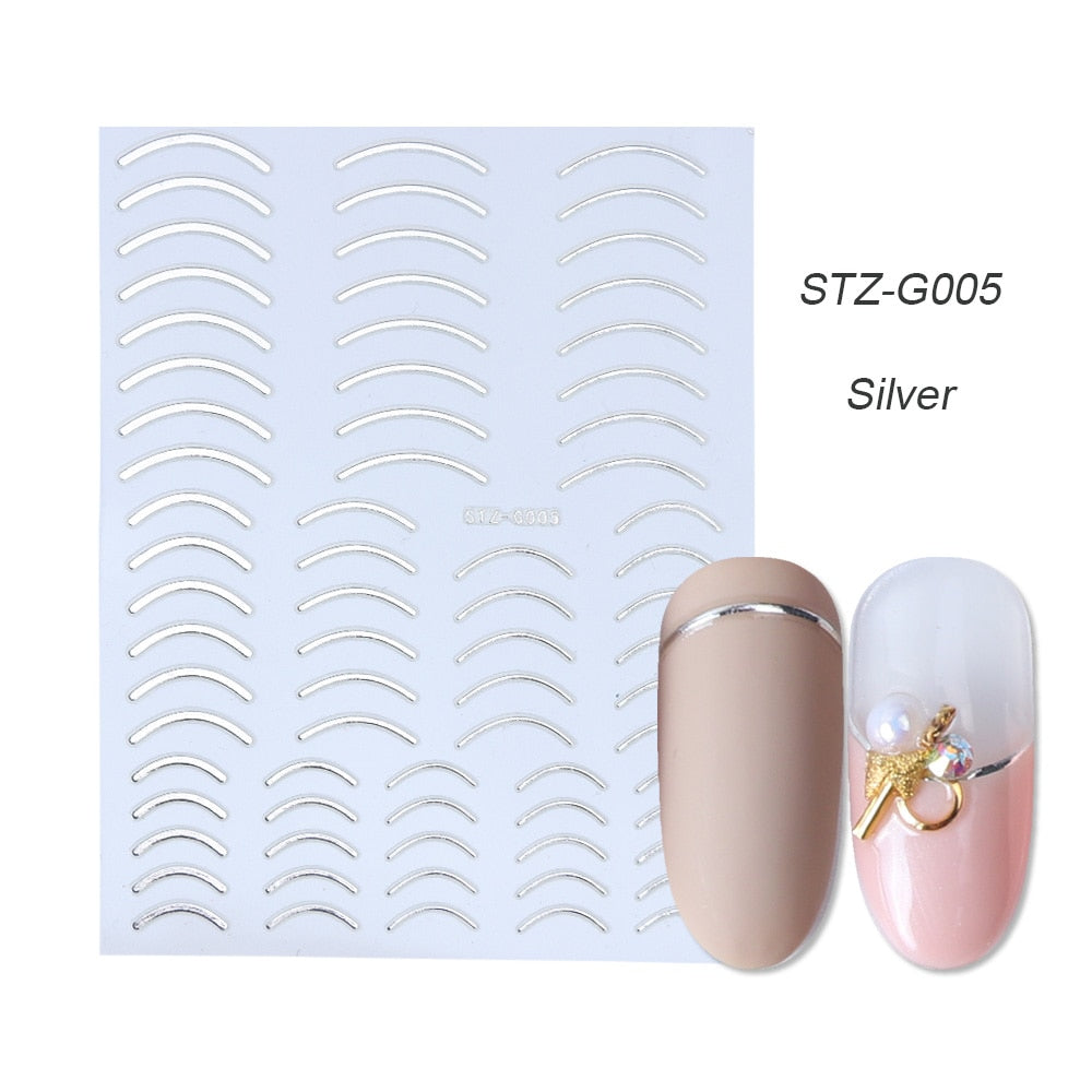 3D Simple Lines Nail Stickers Rose Gold Metal Stripe Letters Decals Curve Gel Nails Art Sliders Polish