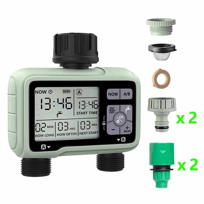 Large Screen Display Irrigation Controller Outdoor 2 Zone Programmable Garden Water Timer Automatic Irrigation System Controller