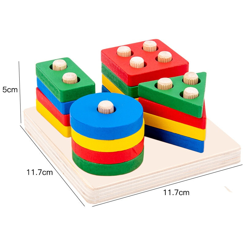 Four-post Geometric Modeling Building Blocks Teaching Aids Children&#39;s Wooden Toys