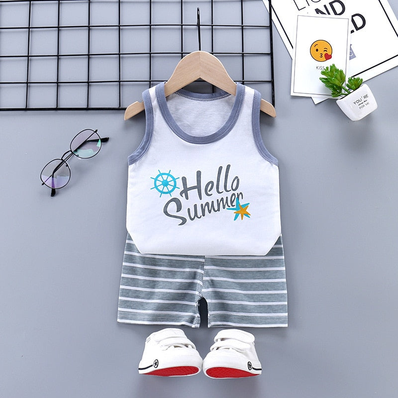 Children Sets Kids Vest Suit 2PCS Set Summer Cotton T-Shirt Girl Shorts Clothes Children Boys Girls Sleeveless Suit Wear Cloth