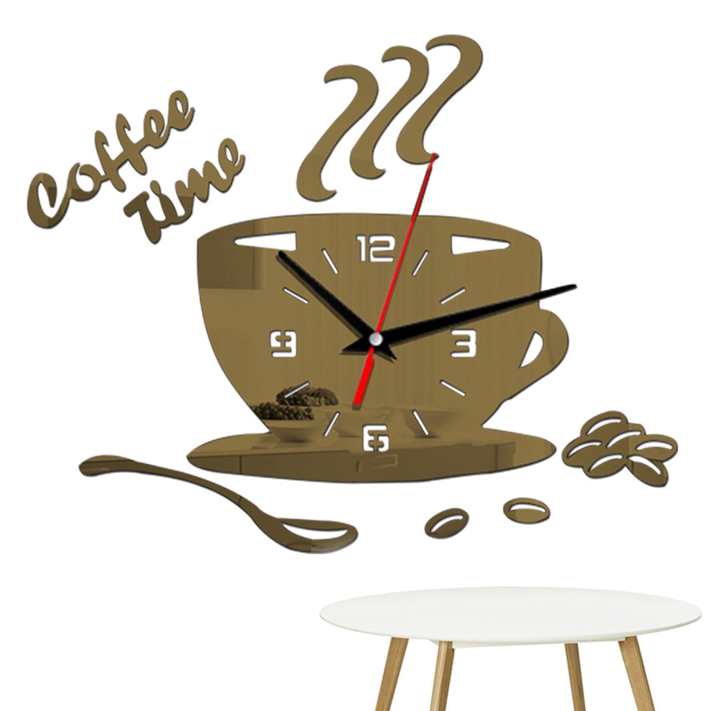 3D Mirror Coffee Cup Shaped Wall Clocks Modern Design Creative Wall Clock