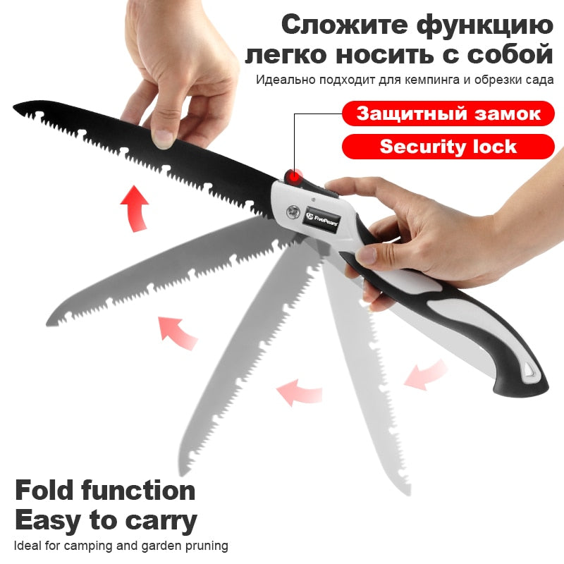 FivePears Portable Folding Hand Saw,Sk5 Alloy Hacksaw Blade,PTFE Coating,Portable Closes Camping Multitool Saws