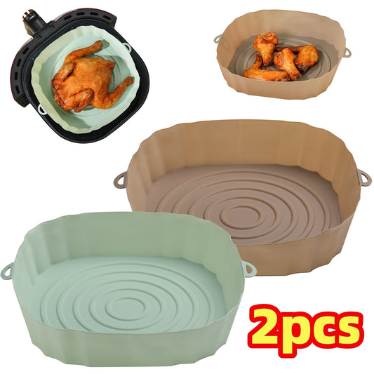 2Pcs Air Fryer Silicone Basket Silicone Mold Airfryer Oven Baking Tray Pizza Fried Chicken Basket Reusable Pan Liner Accessories